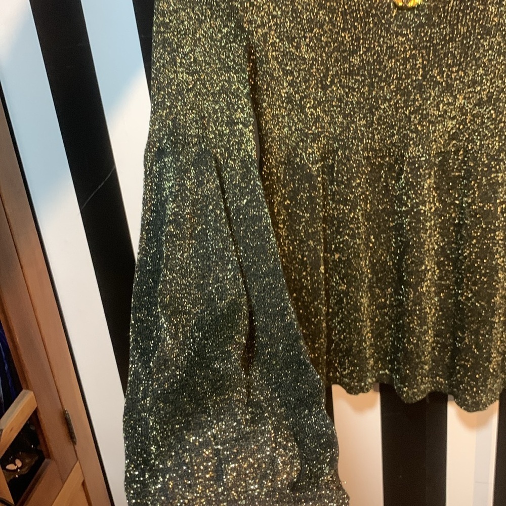 Y2K Gold Glitter Lurex Blouse Rib Knit Sweater Top Blouse Small/Medium Women’s - Picture 9 of 17